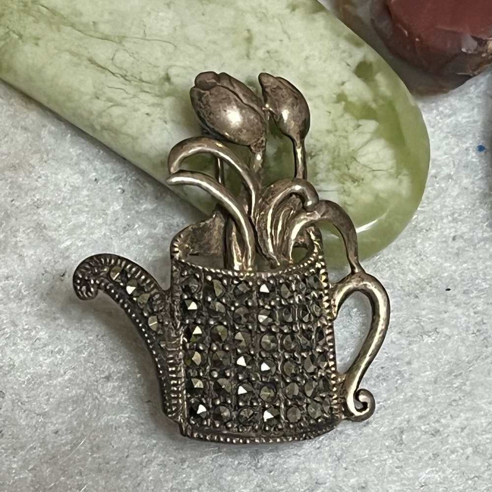 Sterling Watering Can Brooch